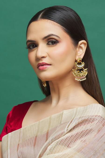 Our Purple Studio Gold Plated Pearls Kundan Embellished Danglers Online at Aza Fashions Our Purple Studio_Gold Plated Pearls Kundan Embellished Danglers_Online_at_Aza_Fashions