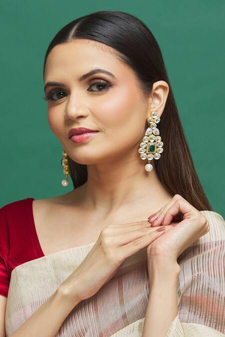 Buy Our Purple Studio Gold Plated Gota Patti Kundan Embellished Earrings Online at Aza Fashions Buy_Our Purple Studio_Gold Plated Gota Patti Kundan Embellished Earrings _Online_at_Aza_Fashions