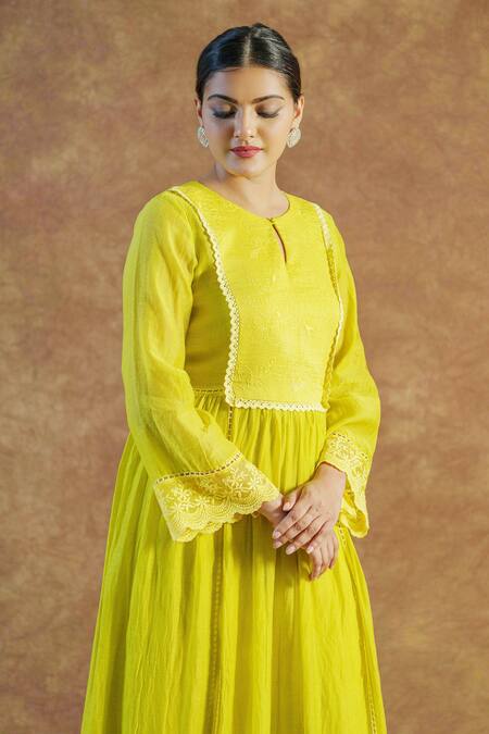 Shop Farha Syed Yellow Silk, , Silk, Organza Embroidered Anarkali Palazzo Set Online at Aza Fashions Shop_Farha Syed_Yellow Silk, , Silk, Organza Embroidered Anarkali Palazzo Set _Online_at_Aza_Fashions