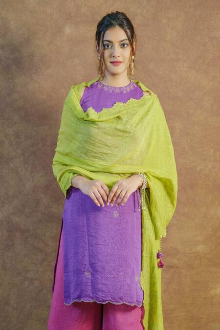 Shop_Farha Syed_Purple Mul Chanderi Silk Hand Embroidered Zari Round Kurta Palazzo Set_Online_at_Aza_Fashions
