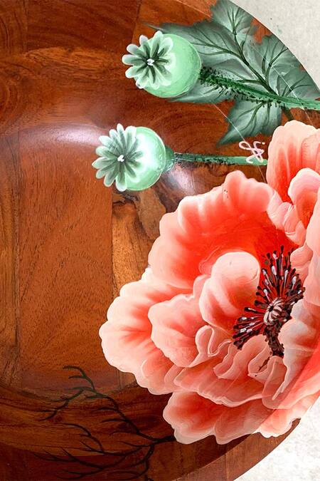 Floursha_Brown Acacia Wood Hand Paint Handmade Bowl_Online_at_Aza_Fashions