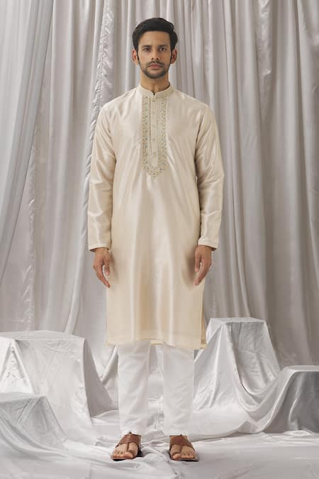 Buy Aariyana Couture Beige Silk, Cotton, Polyester Embroidery Placket Straight Kurta With Pant Online at Aza Fashions Buy_Aariyana Couture_Beige Silk, Cotton, Polyester Embroidery Placket Straight Kurta With Pant _Online_at_Aza_Fashions