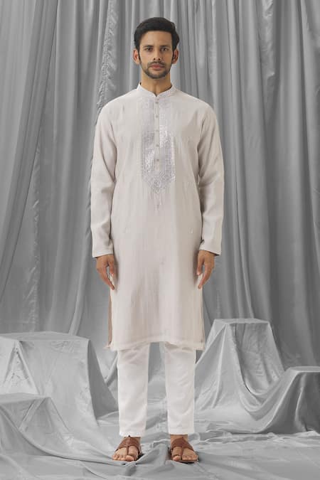 Buy Aariyana Couture Grey Silk, Cotton, Polyester Gota Patti, Embroidery Embellished Kurta With Pant Online at Aza Fashions Buy_Aariyana Couture_Grey Silk, Cotton, Polyester Gota Patti, Embroidery Embellished Kurta With Pant _Online_at_Aza_Fashions