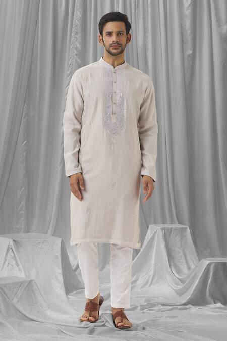 Shop Aariyana Couture Grey Silk, Cotton, Polyester Gota Patti, Embroidery Embellished Kurta With Pant Online at Aza Fashions Shop_Aariyana Couture_Grey Silk, Cotton, Polyester Gota Patti, Embroidery Embellished Kurta With Pant _Online_at_Aza_Fashions