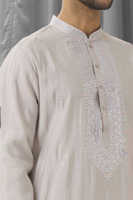 Aariyana Couture Grey Silk, Cotton, Polyester Gota Patti, Embroidery Embellished Kurta With Pant at Aza Fashions Aariyana Couture_Grey Silk, Cotton, Polyester Gota Patti, Embroidery Embellished Kurta With Pant _at_Aza_Fashions