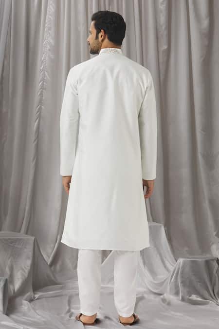 Shop Aariyana Couture Off White Silk, Cotton, Polyester Embroidery Zari Floral Kurta With Pant at Aza Fashions Shop_Aariyana Couture_Off White Silk, Cotton, Polyester Embroidery Zari Floral Kurta With Pant _at_Aza_Fashions