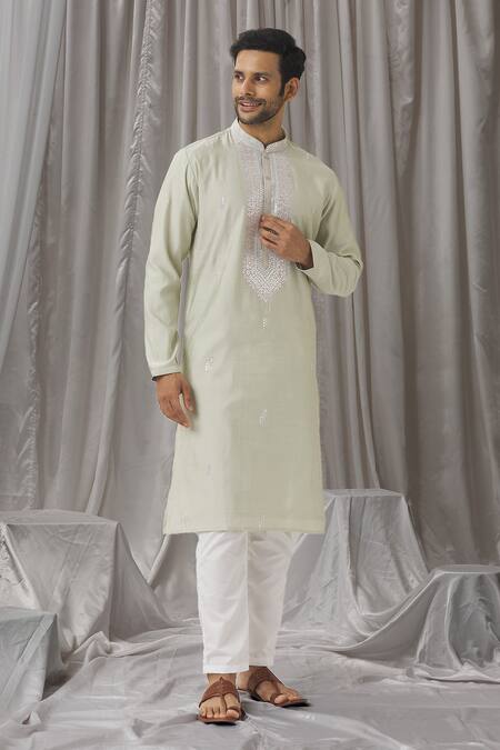 Buy Aariyana Couture Green Silk, Cotton, Polyester Gota Patti, Threadwork Embellished Kurta With Pant Buy_Aariyana Couture_Green Silk, Cotton, Polyester Gota Patti, Threadwork Embellished Kurta With Pant