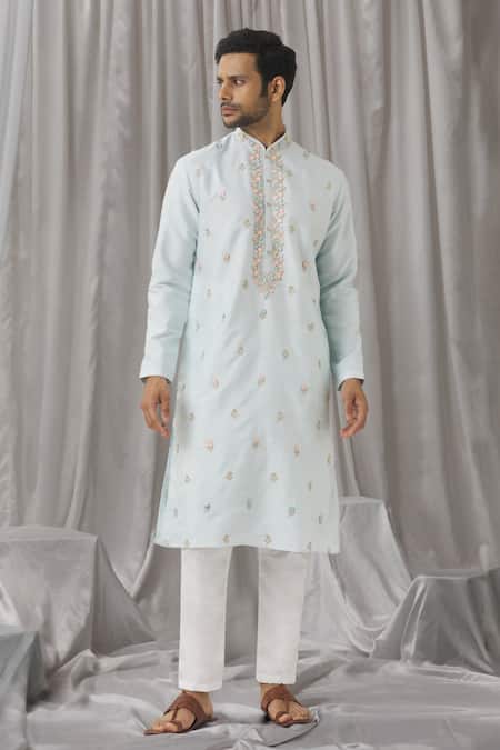 Alaya Advani Sky Blue Kurta Silk Embroidered Applique Floral Zari With Pant