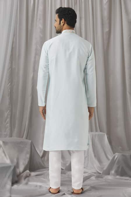Aariyana Couture Sky Blue Silk, Cotton, Polyester Zari, Floral Embroidered Kurta With Pant Online at Aza Fashions Aariyana Couture_Sky Blue Silk, Cotton, Polyester Zari, Floral Embroidered Kurta With Pant _Online_at_Aza_Fashions