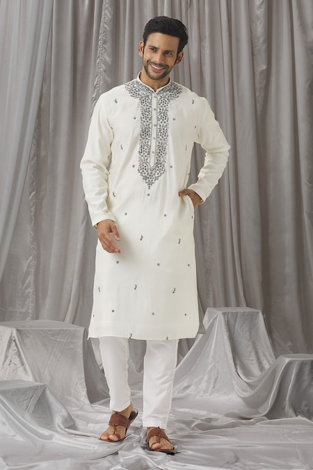 Alaya Advani White Kurta Silk Embroidered Thread Floral Sprig With Pant