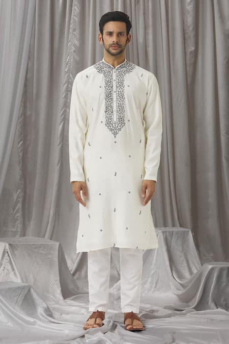 Buy Aariyana Couture White Silk, Cotton, Polyester Embroidery Floral Sprig Kurta With Pant Online at Aza Fashions Buy_Aariyana Couture_White Silk, Cotton, Polyester Embroidery Floral Sprig Kurta With Pant _Online_at_Aza_Fashions