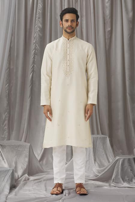 Buy Aariyana Couture White Silk, Cotton, Polyester Floral Mirrorwork Embellished Kurta With Pant Online at Aza Fashions Buy_Aariyana Couture_White Silk, Cotton, Polyester Floral Mirrorwork Embellished Kurta With Pant _Online_at_Aza_Fashions