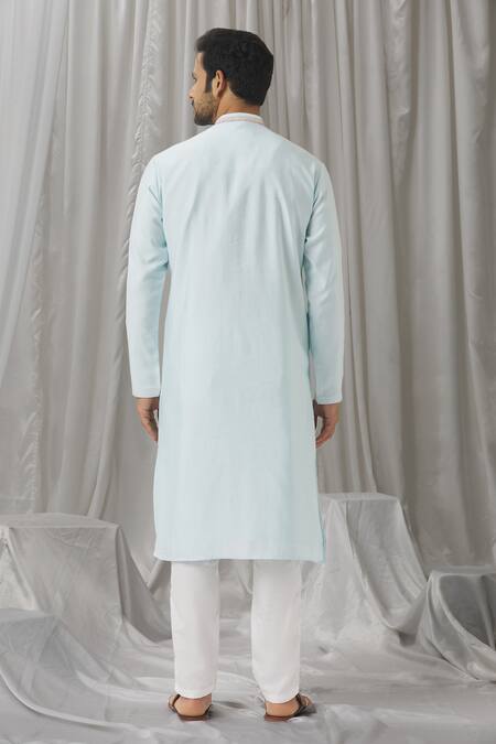 Shop_Aariyana Couture_Blue Silk, Cotton, Polyester Miniature Embroidered Kurta With Pant_at_Aza_Fashions