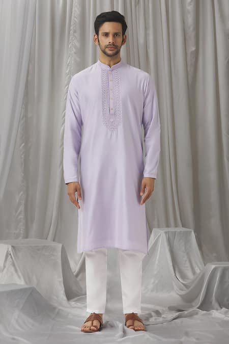 Aariyana Couture Purple Silk, Cotton, Polyester Embroidery Straight Placket Kurta With Pant Online at Aza Fashions Aariyana Couture_Purple Silk, Cotton, Polyester Embroidery Straight Placket Kurta With Pant _Online_at_Aza_Fashions