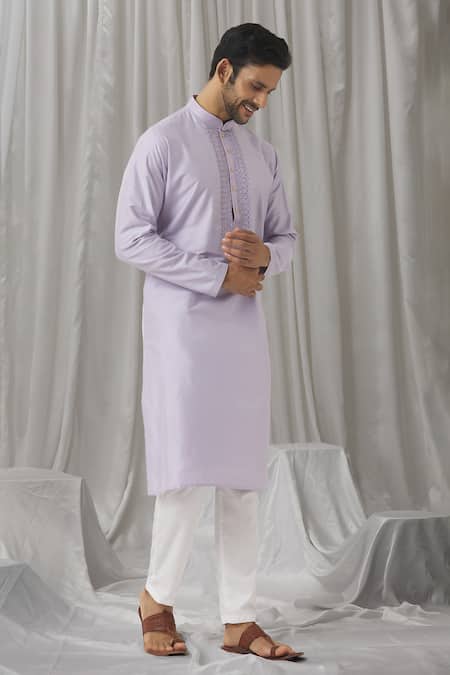 Buy Aariyana Couture Purple Silk, Cotton, Polyester Embroidery Straight Placket Kurta With Pant Online at Aza Fashions Buy_Aariyana Couture_Purple Silk, Cotton, Polyester Embroidery Straight Placket Kurta With Pant _Online_at_Aza_Fashions