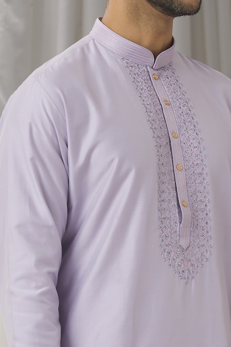 Shop Aariyana Couture Purple Silk, Cotton, Polyester Embroidery Straight Placket Kurta With Pant Online at Aza Fashions Shop_Aariyana Couture_Purple Silk, Cotton, Polyester Embroidery Straight Placket Kurta With Pant _Online_at_Aza_Fashions