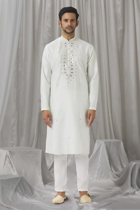 Aariyana Couture Green Silk, Cotton, Polyester Mirrors Work Kurta With Pant Online at Aza Fashions Aariyana Couture_Green Silk, Cotton, Polyester Mirrors Work Kurta With Pant _Online_at_Aza_Fashions