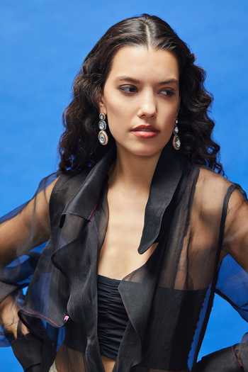 Shop_Shilpi Gupta_Black Organza Collared Sheer Cape Shirt _Online_at_Aza_Fashions