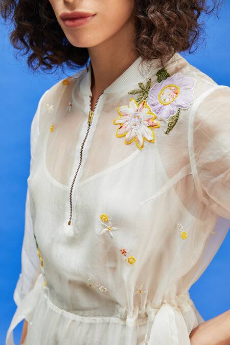 Shilpi Gupta Ivory Organza, Georgette Sequins, Beads High Neck Floral Embroidered Dress Online at Aza Fashions Shilpi Gupta_Ivory Organza, Georgette Sequins, Beads High Neck Floral Embroidered Dress _Online_at_Aza_Fashions