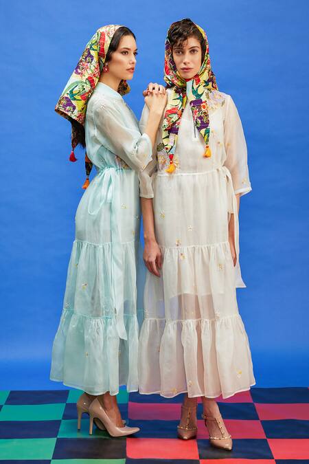 Buy Shilpi Gupta Ivory Organza, Georgette Sequins, Beads High Neck Floral Embroidered Dress Online at Aza Fashions Buy_Shilpi Gupta_Ivory Organza, Georgette Sequins, Beads High Neck Floral Embroidered Dress _Online_at_Aza_Fashions