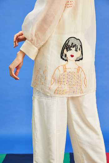 Buy Shilpi Gupta Beige Organza, Cotton Satin Embroidery Shawl Neck Figurine Shirt Online at Aza Fashions Buy_Shilpi Gupta_Beige Organza, Cotton Satin Embroidery Shawl Neck Figurine Shirt _Online_at_Aza_Fashions