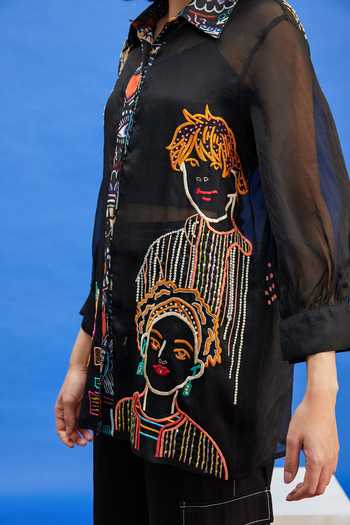 Buy Shilpi Gupta Black Organza, Cotton Satin Embroidery Shawl Neck Figurine Bead Shirt Online at Aza Fashions Buy_Shilpi Gupta_Black Organza, Cotton Satin Embroidery Shawl Neck Figurine Bead Shirt _Online_at_Aza_Fashions