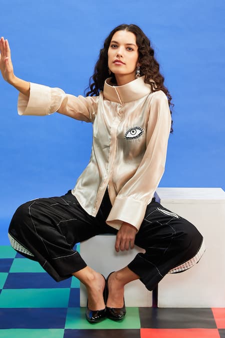 Shilpi Gupta Black Cotton Linen Patchwork Solid Panelled Trouser Online at Aza Fashions Shilpi Gupta_Black Cotton Linen Patchwork Solid Panelled Trouser _Online_at_Aza_Fashions