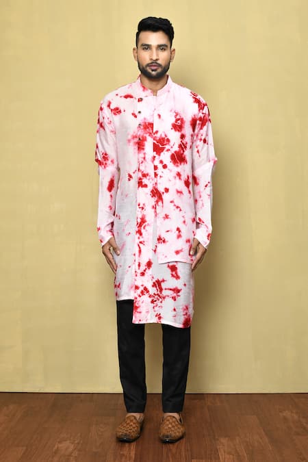 Arihant Rai Sinha_Pink Cotton Tie Dye Print Kurta Set_Online_at_Aza_Fashions