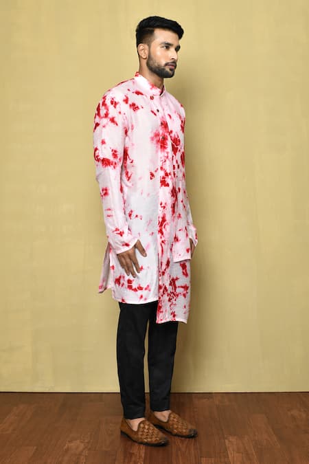 Arihant Rai Sinha_Pink Cotton Tie Dye Print Kurta Set_at_Aza_Fashions