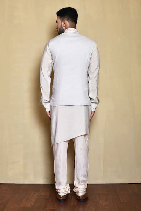 Shop_Arihant Rai Sinha_Cream Silk Embroidery Abstract Bundi Kurta Set _at_Aza_Fashions