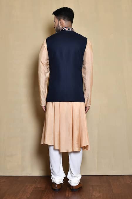 Shop_Arihant Rai Sinha_Black Silk, Cotton Embroidery Floral Bundi And Anarkali Set _at_Aza_Fashions