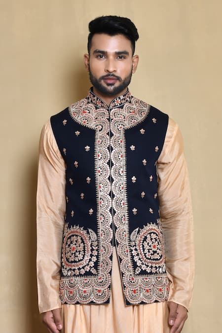 Shop Arihant Rai Sinha Black Silk, Cotton Embroidery Floral Bundi And Anarkali Set Online at Aza Fashions Shop_Arihant Rai Sinha_Black Silk, Cotton Embroidery Floral Bundi And Anarkali Set _Online_at_Aza_Fashions