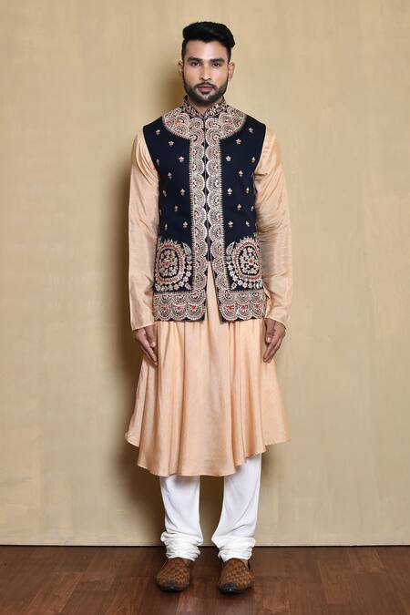 Arihant Rai Sinha_Black Silk, Cotton Embroidery Floral Bundi And Anarkali Set _at_Aza_Fashions