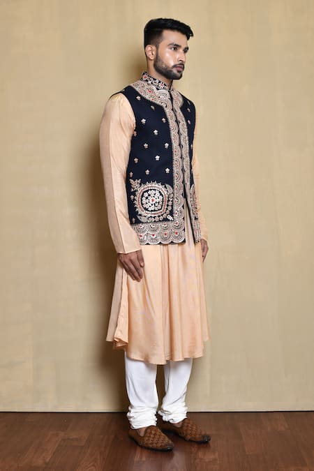 Buy_Arihant Rai Sinha_Black Silk, Cotton Embroidery Floral Bundi And Anarkali Set 