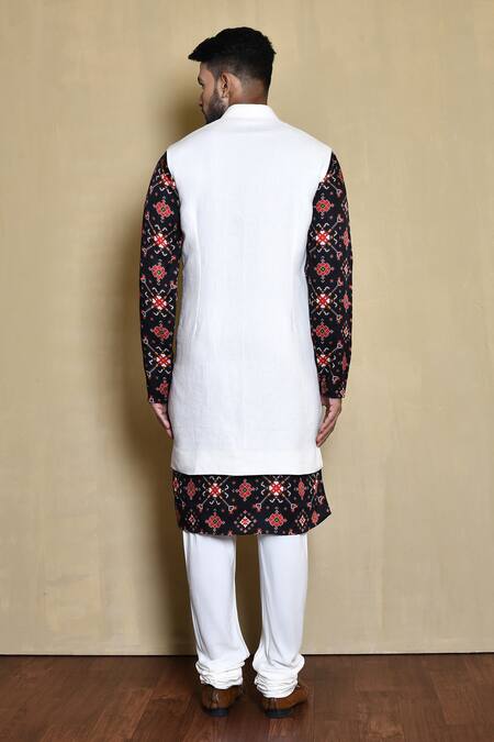 Shop_Arihant Rai Sinha_White Silk, Cotton Embroidery Sherwani With Patola Kurta Set_at_Aza_Fashions