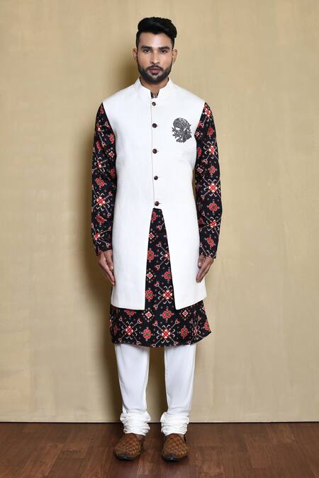Arihant Rai Sinha_White Silk, Cotton Embroidery Sherwani With Patola Kurta Set_at_Aza_Fashions