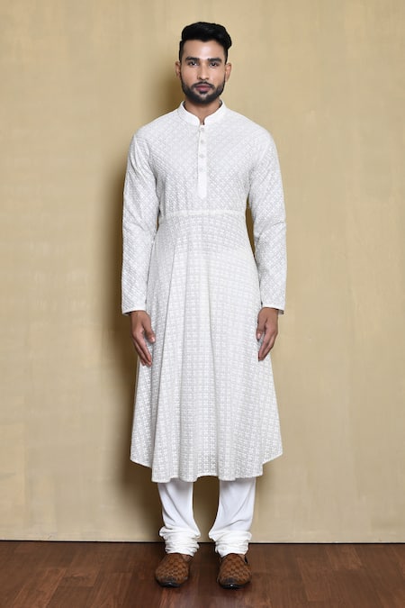 Buy_Arihant Rai Sinha_White Cotton Embroidery Floral Bundi Kurta Set_Online_at_Aza_Fashions