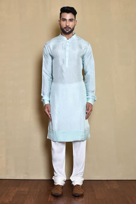 Buy_Arihant Rai Sinha_Sky Blue Silk, Cotton Mirrors Embroidered Sherwani Kurta Set_Online_at_Aza_Fashions