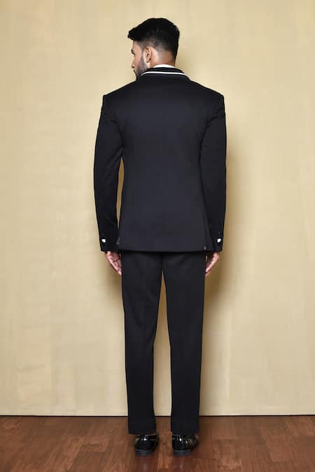 Shop_Arihant Rai Sinha_Black Silk, Wool, Cotton Lapel Collar Suit Pant Set _at_Aza_Fashions
