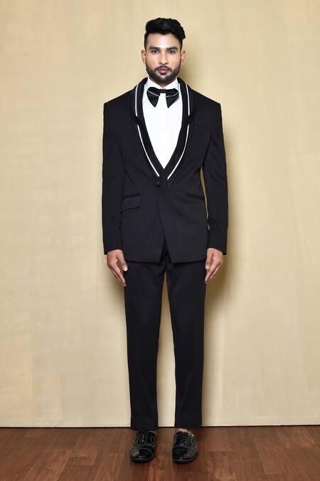 Shop_Arihant Rai Sinha_Black Silk, Wool, Cotton Lapel Collar Suit Pant Set _Online_at_Aza_Fashions
