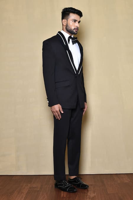 Arihant Rai Sinha_Black Silk, Wool, Cotton Lapel Collar Suit Pant Set _at_Aza_Fashions