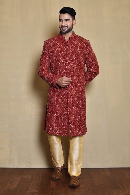 Arihant Rai Sinha Chevron Embroidered Sherwani Set 