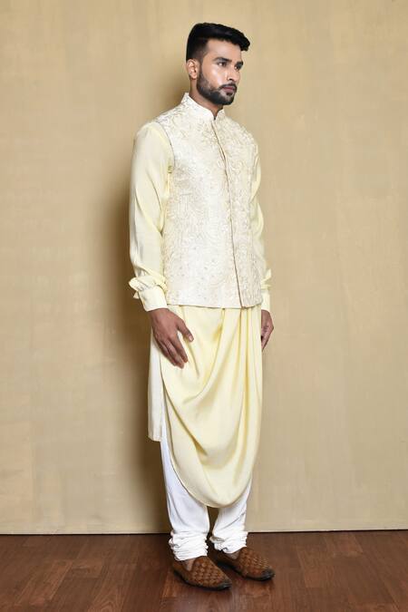 Buy_Arihant Rai Sinha_Cream Silk, Cotton Embroidery Bundi And Kurta Set