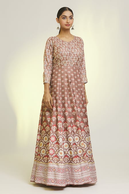 Buy_Samyukta Singhania_Purple Chiffon, Silk Embroidery Round Damask Fleur Print Anarkali With Dupatta _Online_at_Aza_Fashions