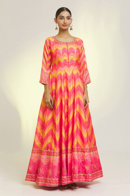 Buy Samyukta Singhania Multi Color Chiffon Embroidery Alluring Chevron Print Anarkali With Dupatta Online at Aza Fashions Buy_Samyukta Singhania_Multi Color Chiffon Embroidery Alluring Chevron Print Anarkali With Dupatta_Online_at_Aza_Fashions