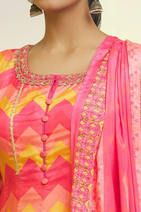 Samyukta Singhania Multi Color Chiffon Embroidery Alluring Chevron Print Anarkali With Dupatta at Aza Fashions Samyukta Singhania_Multi Color Chiffon Embroidery Alluring Chevron Print Anarkali With Dupatta_at_Aza_Fashions