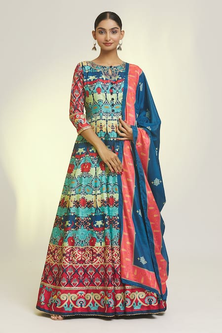 Samyukta Singhania Baroque Bloom Print Anarkali With Dupatta 