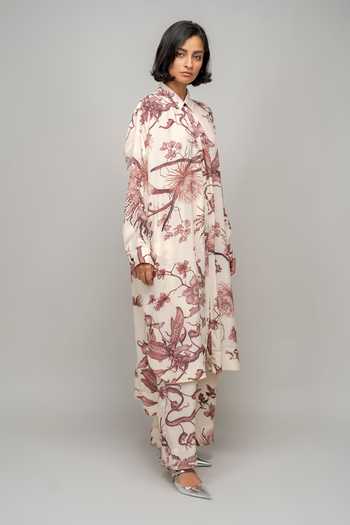 Buy_LEH STUDIOS_Off White Viscose Collared Garden Aurora Borealis Printed Shirt Dress_Online_at_Aza_Fashions