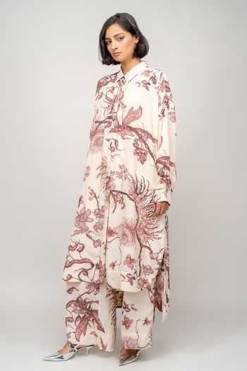 LEH STUDIOS_Off White Viscose Collared Garden Aurora Borealis Printed Shirt Dress_at_Aza_Fashions