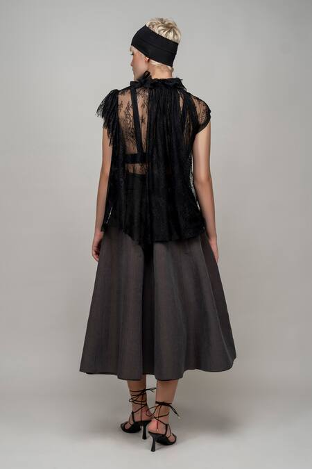 Shop Leh Studios Black Viscose Husk Solid Skirt at Aza Fashions Shop_Leh Studios_Black Viscose Husk Solid Skirt_at_Aza_Fashions